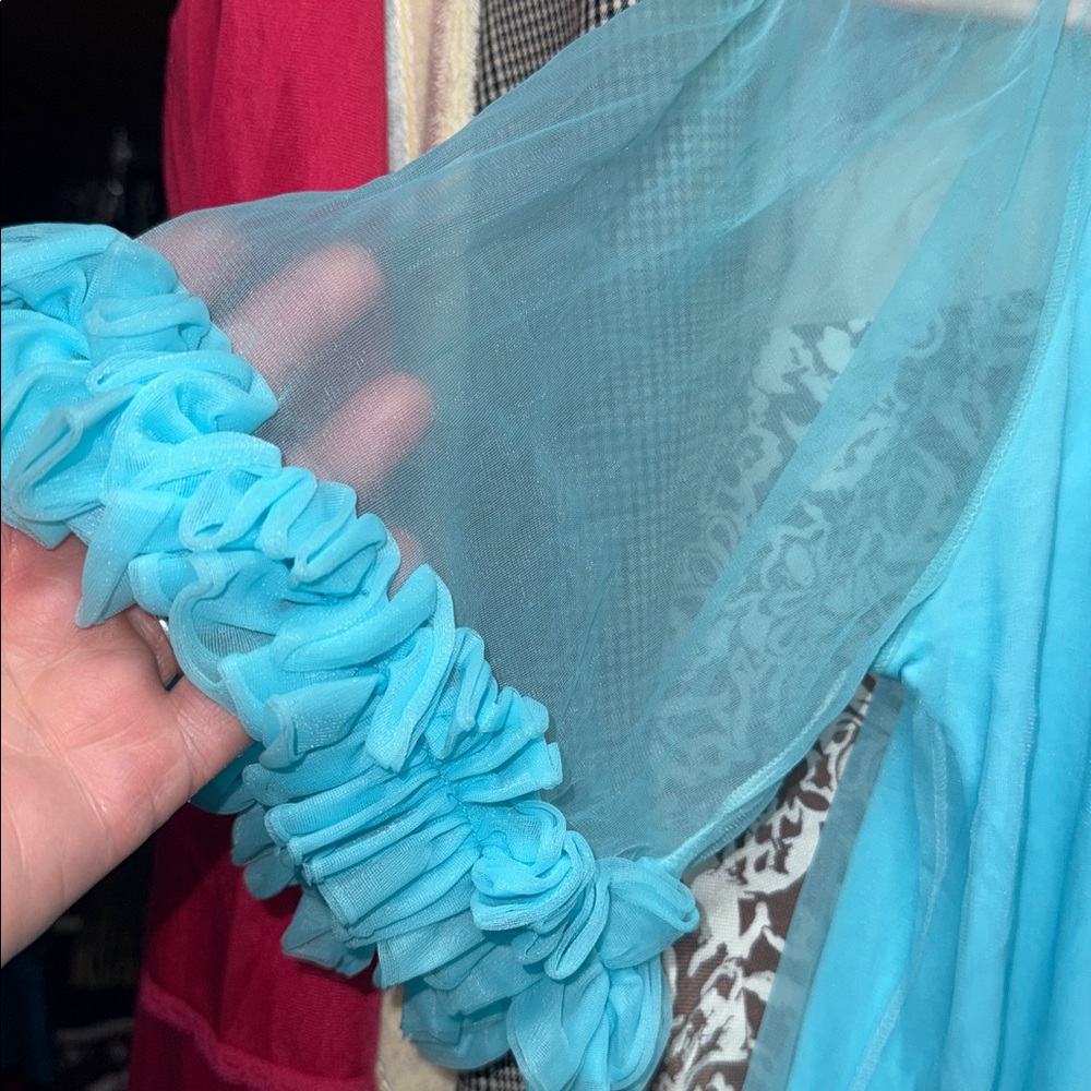 Vintage Ruffle nightgown robins egg blue 1960s- - Picture 4 of 6